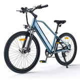 MileTrail 1 City commuter e-bike with mechanical disc brakes in gray and blue