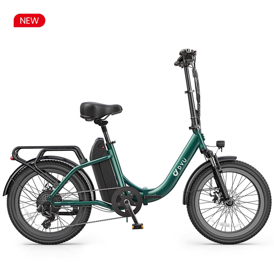 zielony biały rower elektryczny DYU C9 20-calowy z dużym zasięgiem i składany design